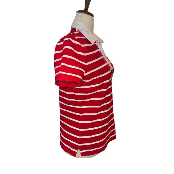 LRL Ralph Lauren Red White Striped Polo Shirt | Large | Nautical Style | 1/4 Zip - Picture 2 of 11